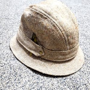 PENDLETON Fedora Hat Brown Tweed Pure Virgin Wool Feather